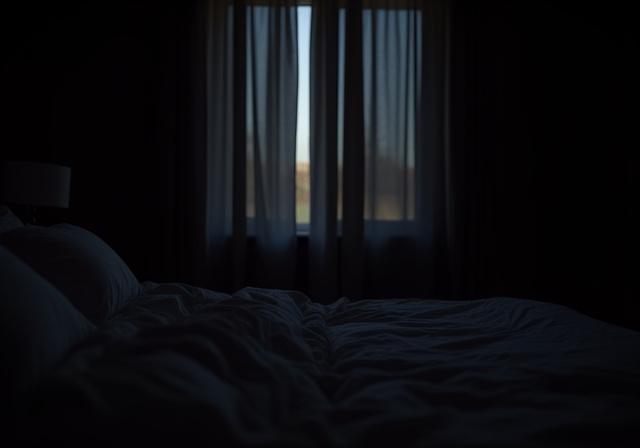 A tranquil master bedroom with heavy blackout drapes