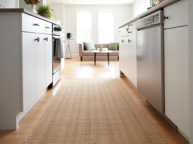 A hallway runner defining a transition space in a flat