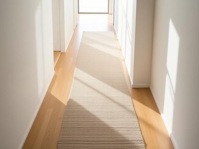 Natural wool hallway runner for zoning narrow spaces.